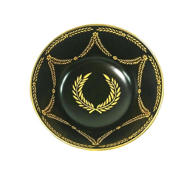 Bowl Andrea By Sadek Raised Laurel Leaf Design Orig Decal Black Gold 10" Vintage - Picture 7 of 7
